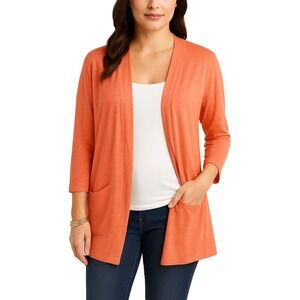 Chico's Coral Open Front Long Sleeve Cardigan With Pockets Womens Size 2 Large